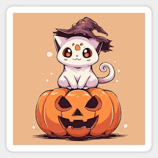 Cat ghost sitting on a pumpkin Magnet